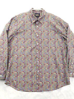 Cremieux Premium Denim Shirt Mens XL Brown Yellow Stretch Long Sleeve Button-Up